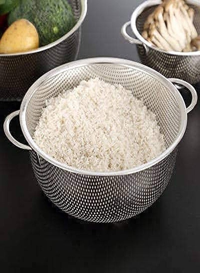 Matiko Multipurpose Stainless Steel Kitchen Calendar Strainer for Rice, Noodles, Fruits, Vegetables and Grain/Basin Basket with Handle/Filter Kitchen Washing Bowl (Big) - Image 3